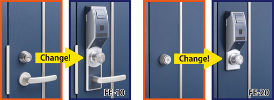 ICカード錠Fe-Lockは既存のカギを取り外し、扉に加工せずカンタンに設置ができます。